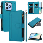 For Honor X8d 4G Leather Case 9 Card Slots Zipper Wallet Stand Phone Cover with Wrist Strap