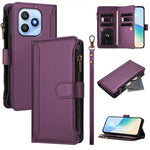 For Honor X8d 4G Leather Case 9 Card Slots Zipper Wallet Stand Phone Cover with Wrist Strap