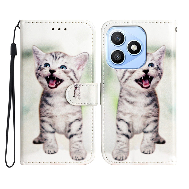 For Honor X8d 4G Pung Etui Trykt Mønster PU Læder Stander Telefon Cover med Rem