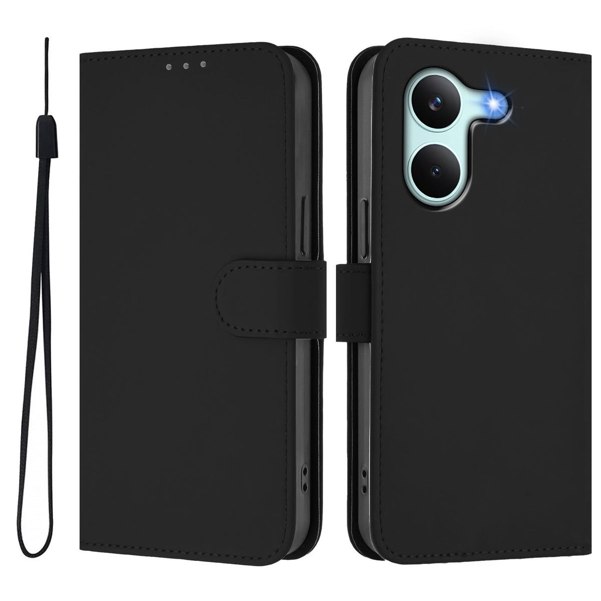 For Xiaomi Poco X8 Pro 5G / Xiaomi Redmi Turbo 5 5G Case Solid Color Wallet Leather Phone Cover with Strap