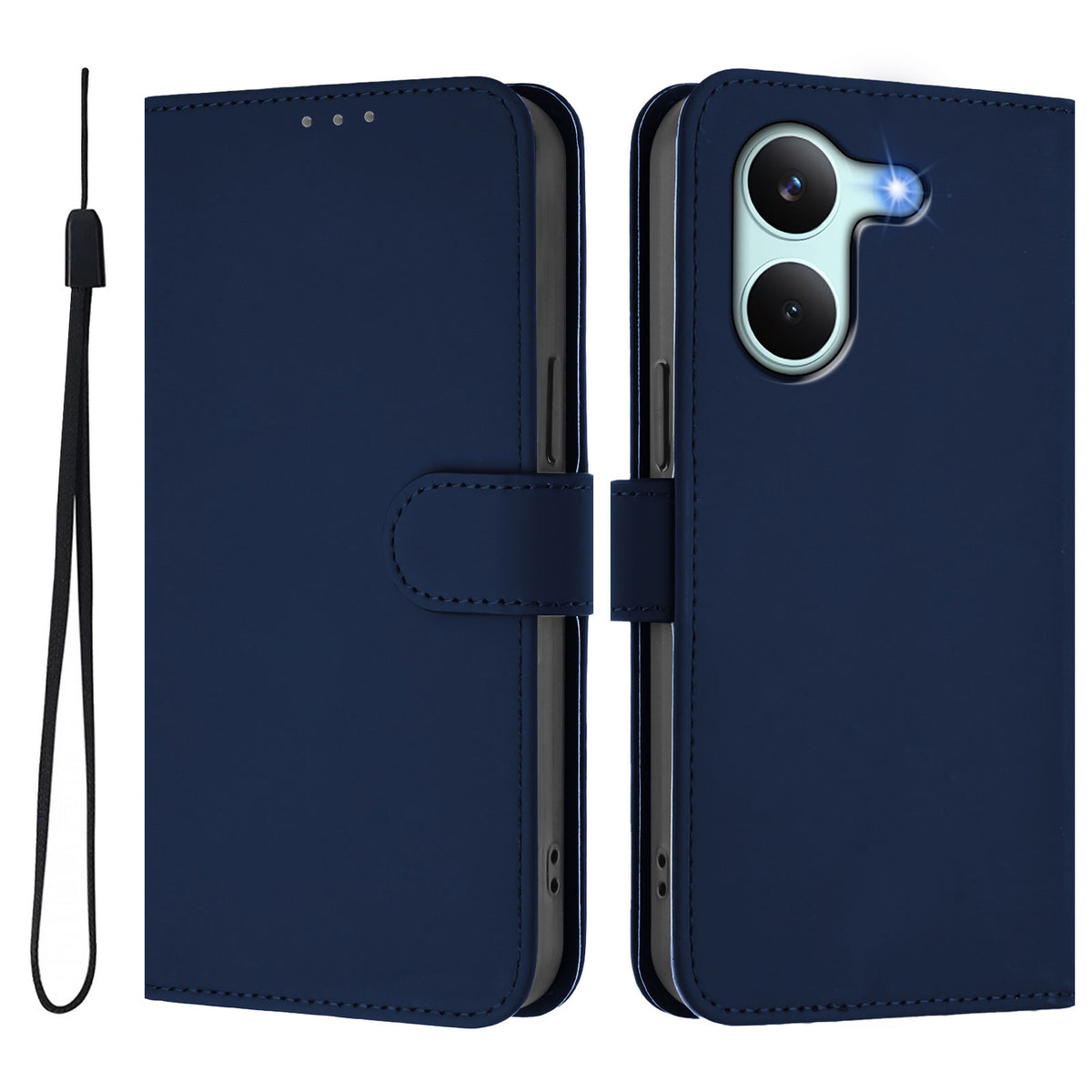 For Xiaomi Poco X8 Pro 5G / Xiaomi Redmi Turbo 5 5G Case Solid Color Wallet Leather Phone Cover with Strap