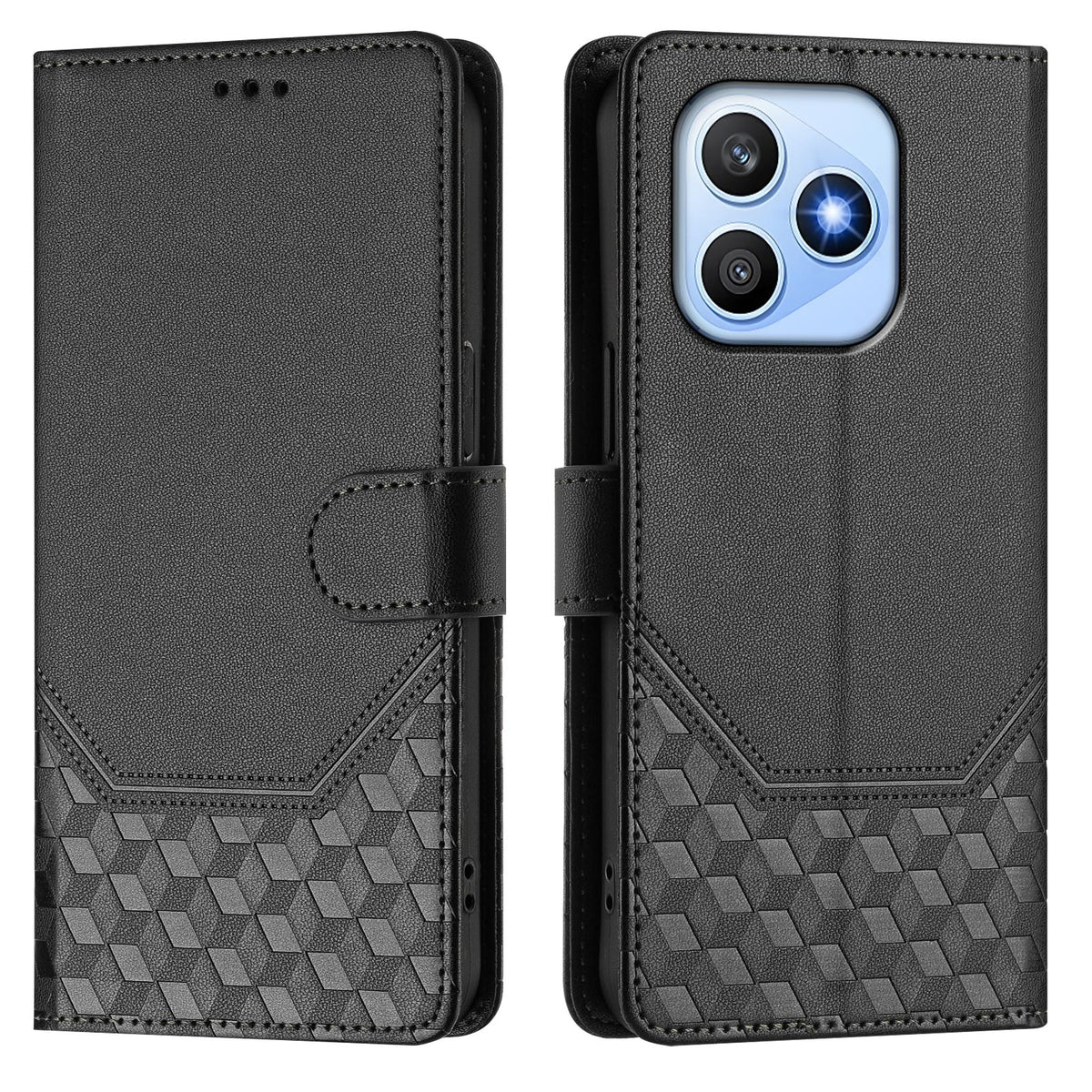 For Honor X8d 4G cover med præget bikubemønster, RFID-blokerende lædertelefoncover med rem