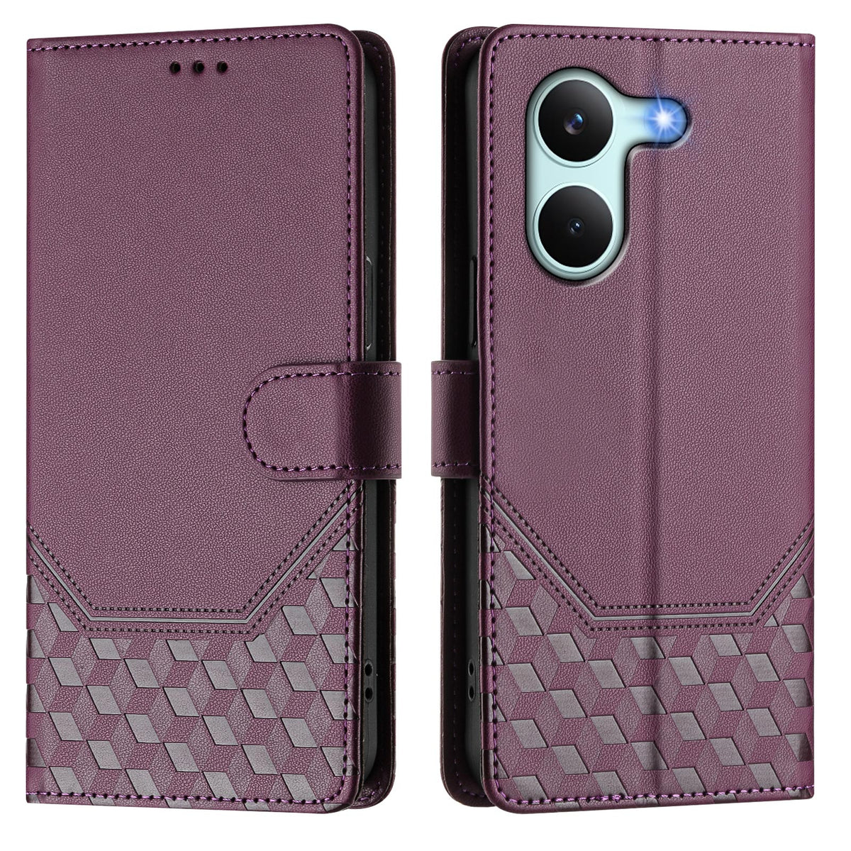 For Xiaomi Poco X8 Pro 5G / Xiaomi Redmi Turbo 5 5G Case Imprinted Honeycomb RFID Blocking Leather Phone Cover with Strap