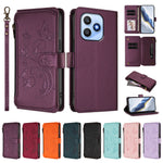 For Honor X8d 4G Læder Cover Sommerfugl Blomsterpræg Lynlås Pung Stativ Etui med Håndrem