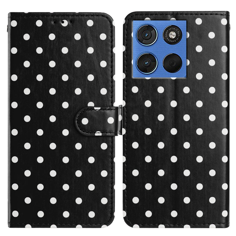 For Motorola Moto G67 5G / G77 5G Leather Case Polka Dot Pattern Wallet Stand Folio Phone Cover