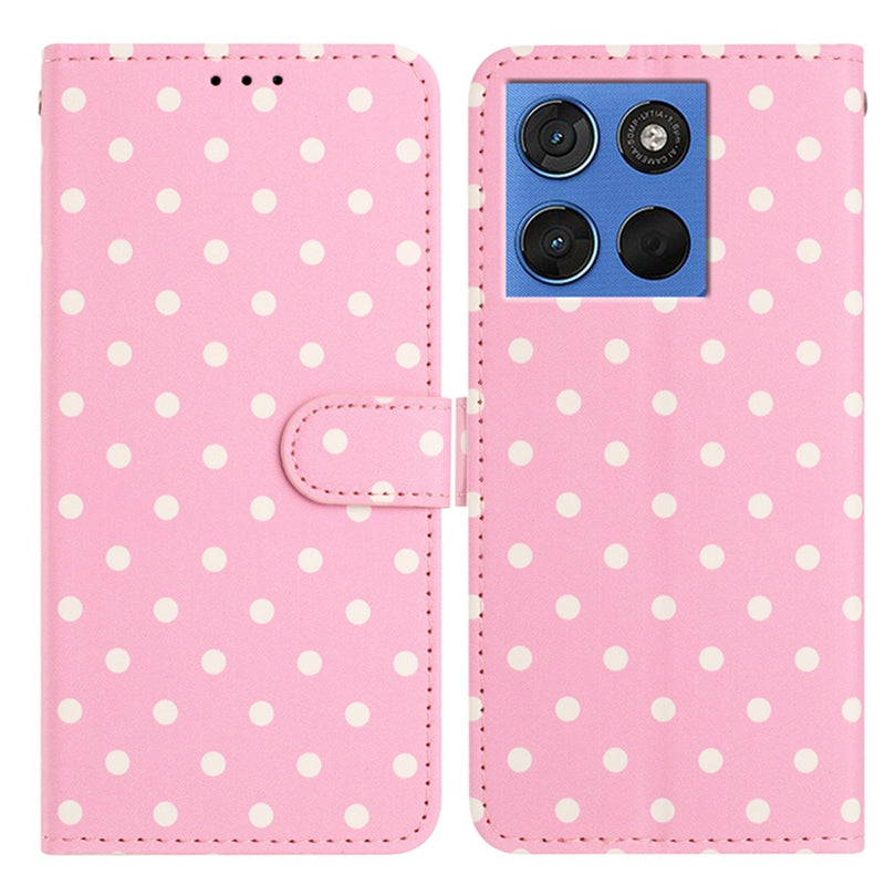 For Motorola Moto G67 5G / G77 5G Leather Case Polka Dot Pattern Wallet Stand Folio Phone Cover