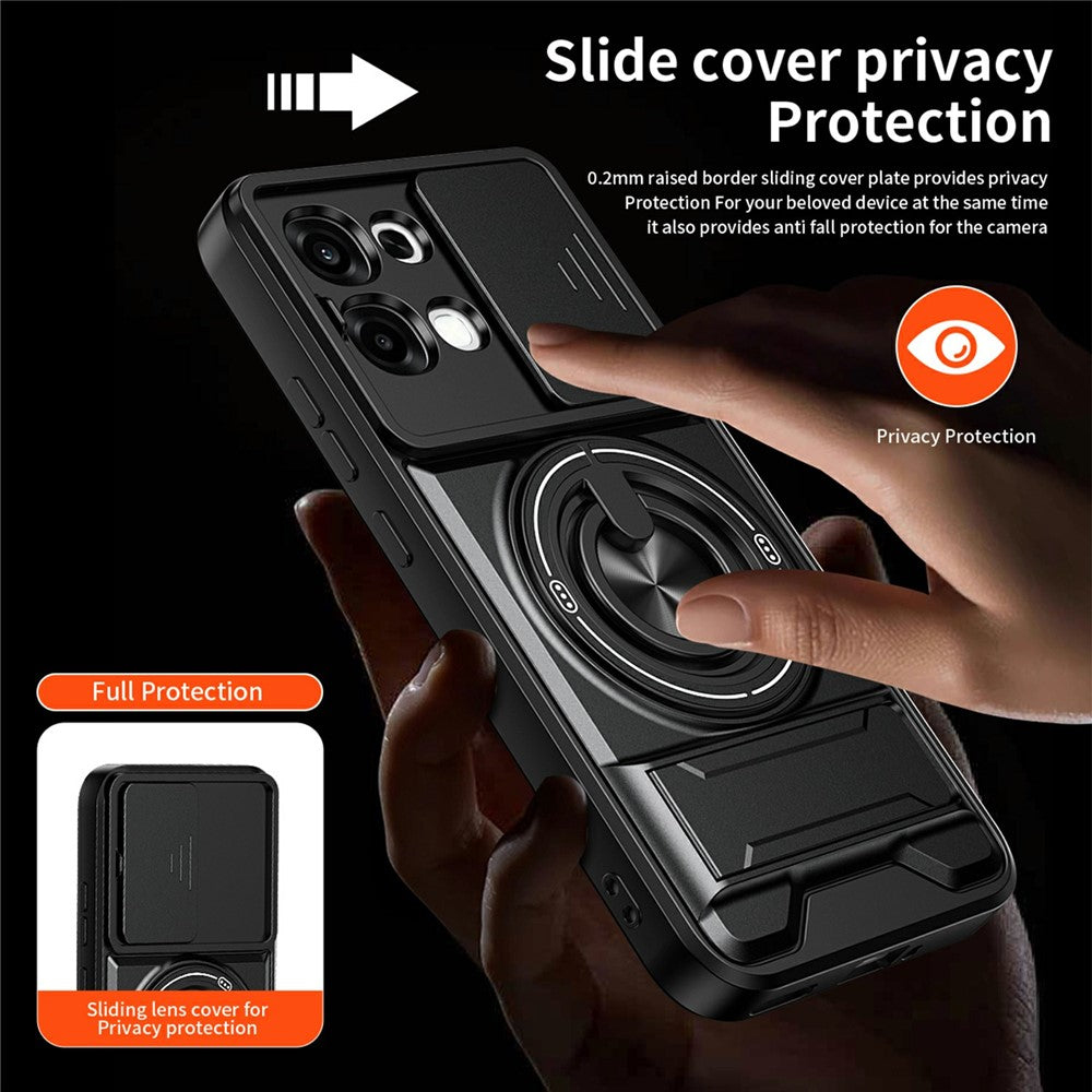 For Oppo A6 Pro 5G / A6 Pro 4G Magnetic Case Ring Holder Foldable Kickstand TPU PC Phone Cover with Camera Lens Slider