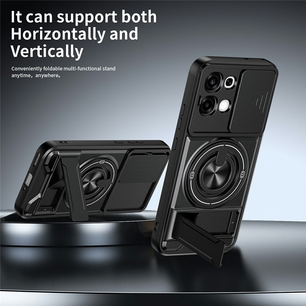 For Oppo A6 Pro 5G / A6 Pro 4G Magnetic Case Ring Holder Foldable Kickstand TPU PC Phone Cover with Camera Lens Slider
