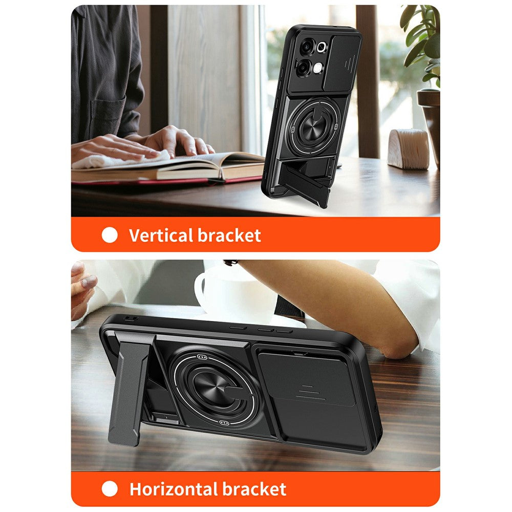 For Oppo A6 Pro 5G / A6 Pro 4G Magnetic Case Ring Holder Foldable Kickstand TPU PC Phone Cover with Camera Lens Slider