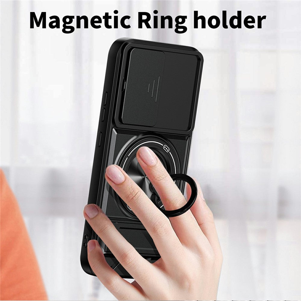 For Oppo A6 Pro 5G / A6 Pro 4G Magnetic Case Ring Holder Foldable Kickstand TPU PC Phone Cover with Camera Lens Slider