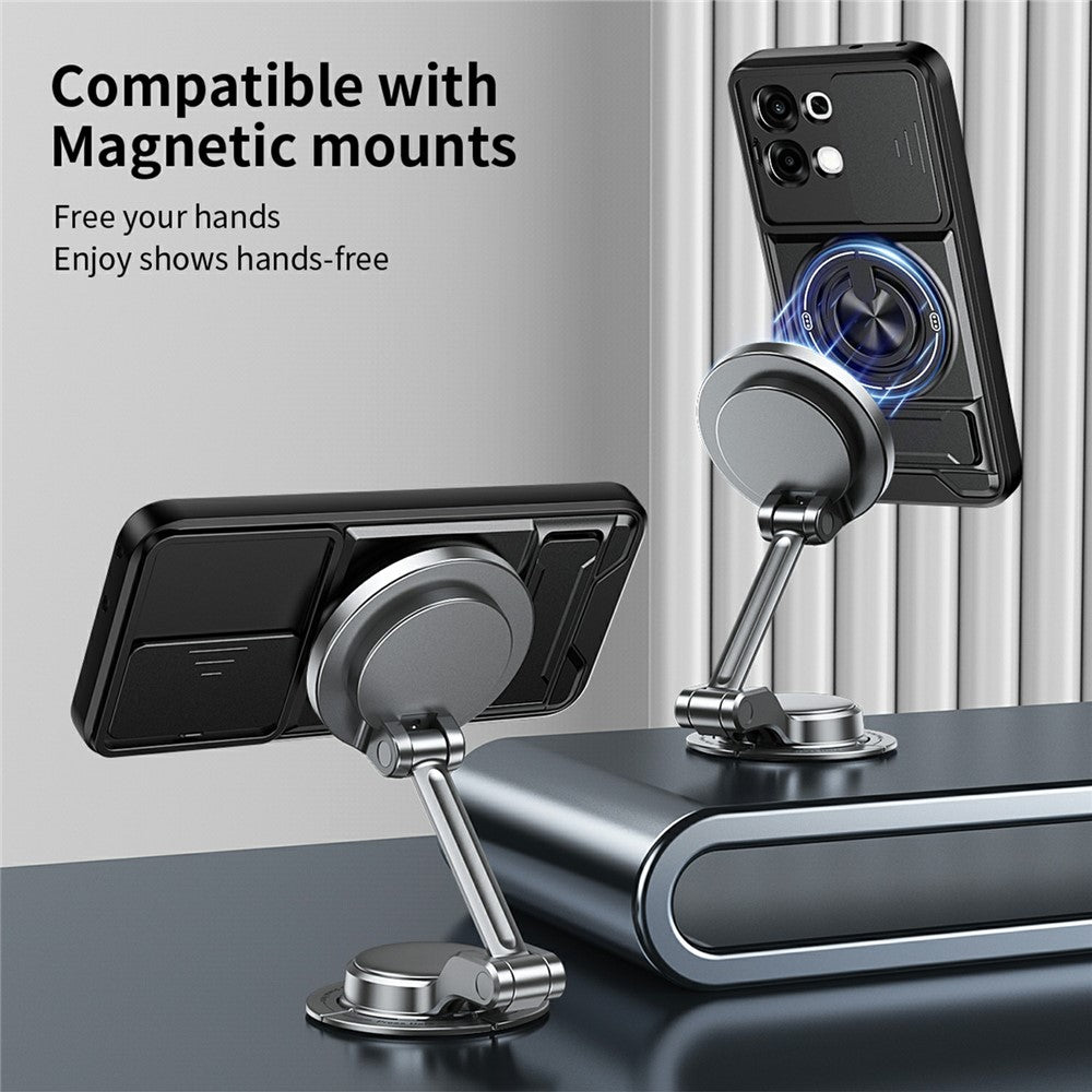 For Oppo A6 Pro 5G / A6 Pro 4G Magnetic Case Ring Holder Foldable Kickstand TPU PC Phone Cover with Camera Lens Slider