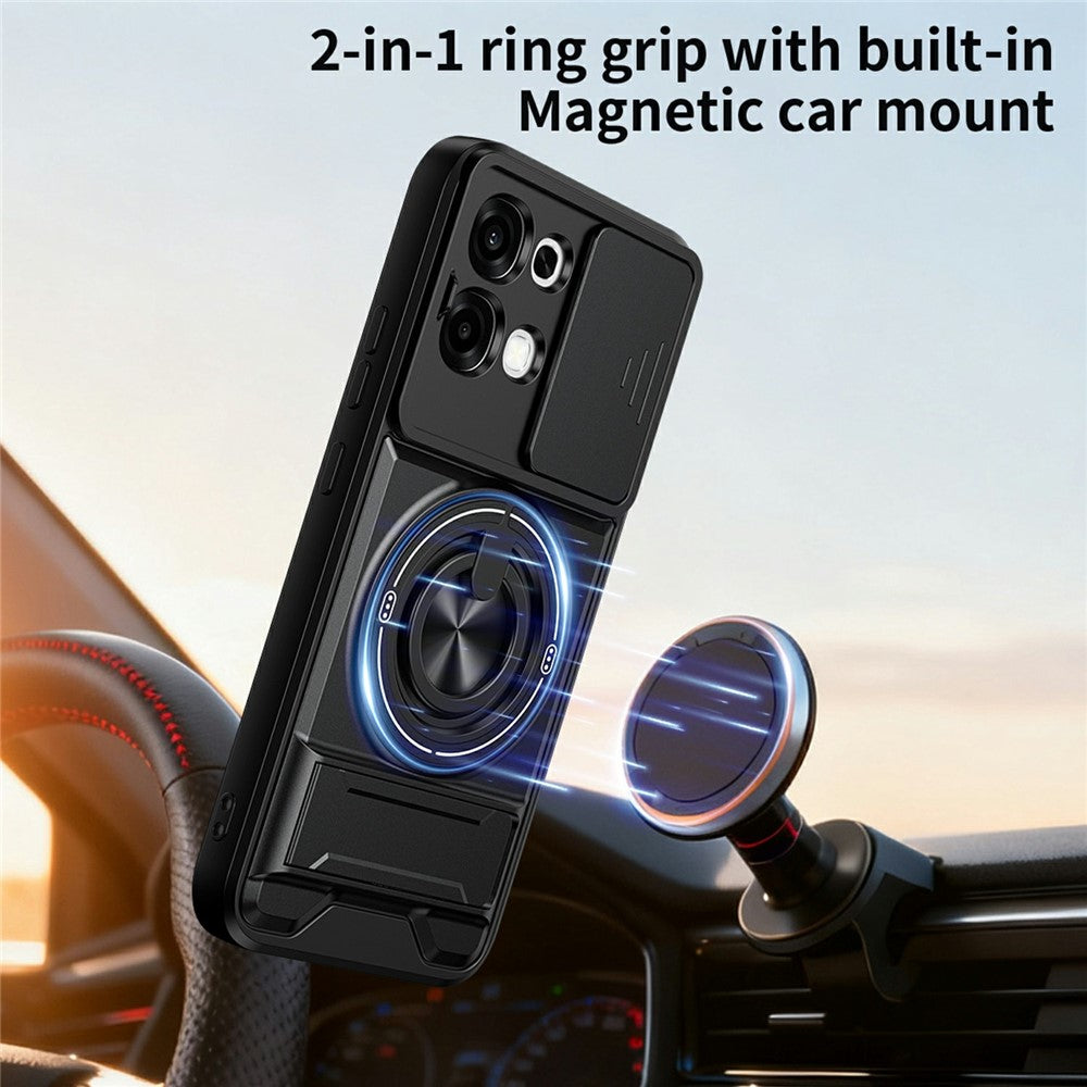For Oppo A6 Pro 5G / A6 Pro 4G Magnetic Case Ring Holder Foldable Kickstand TPU PC Phone Cover with Camera Lens Slider