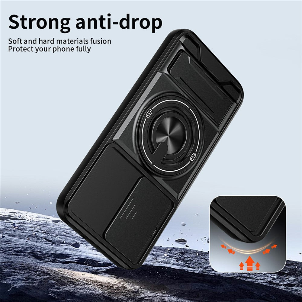 For Oppo A6 Pro 5G / A6 Pro 4G Magnetic Case Ring Holder Foldable Kickstand TPU PC Phone Cover with Camera Lens Slider