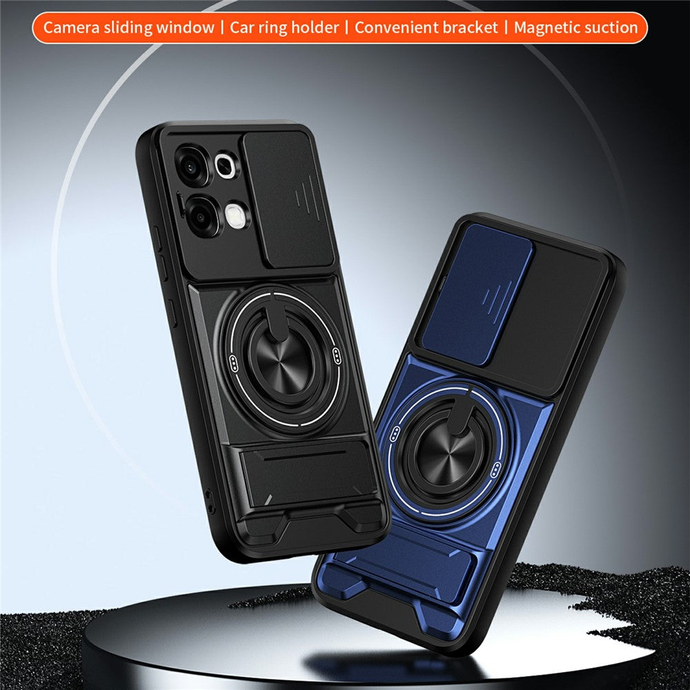 For Oppo A6 Pro 5G / A6 Pro 4G Magnetic Case Ring Holder Foldable Kickstand TPU PC Phone Cover with Camera Lens Slider