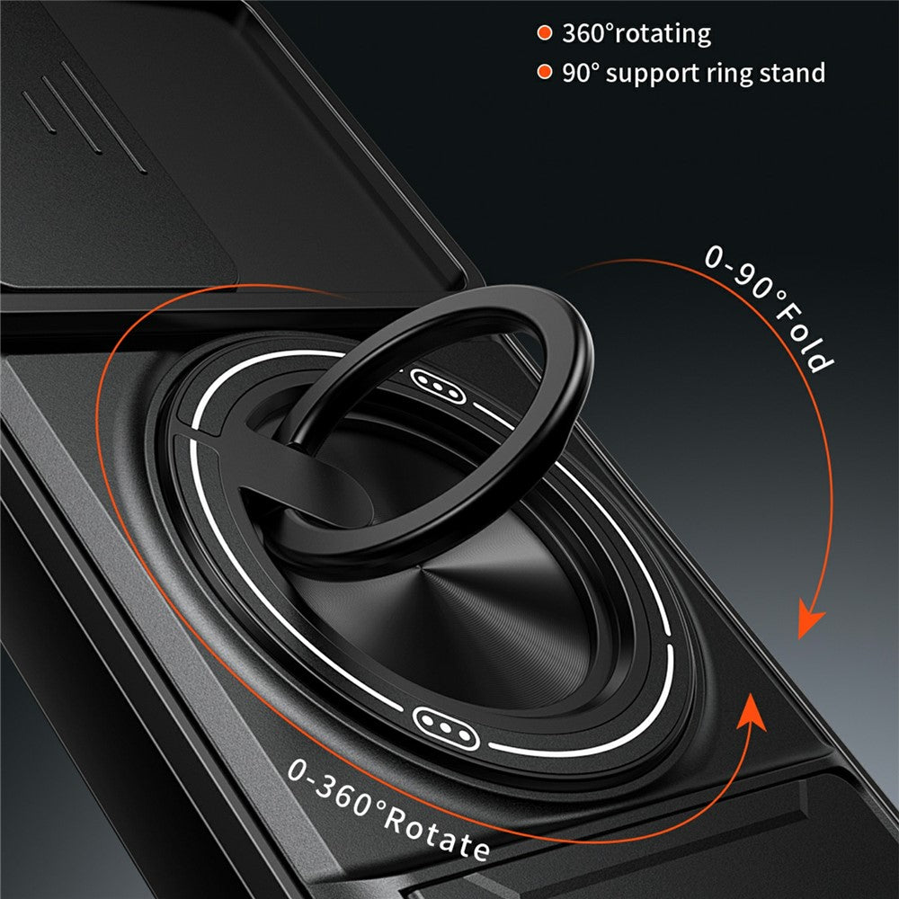 For Oppo A6 Pro 5G / A6 Pro 4G Magnetic Case Ring Holder Foldable Kickstand TPU PC Phone Cover with Camera Lens Slider
