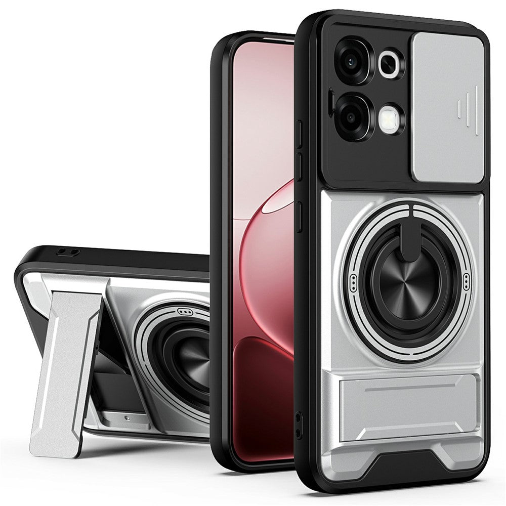 For Oppo A6 Pro 5G / A6 Pro 4G Magnetic Case Ring Holder Foldable Kickstand TPU PC Phone Cover with Camera Lens Slider