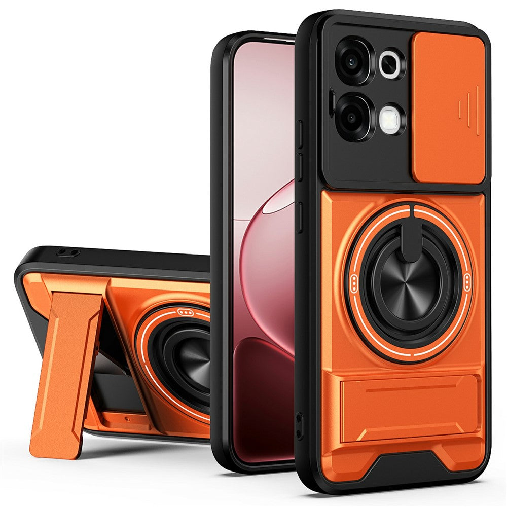 For Oppo A6 Pro 5G / A6 Pro 4G Magnetic Case Ring Holder Foldable Kickstand TPU PC Phone Cover with Camera Lens Slider