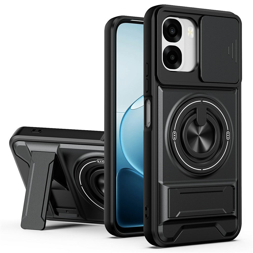 For Oppo A6x 4G / A6x 5G Magnetic Case Ring Holder Foldable Kickstand TPU PC Phone Cover with Camera Lens Slider