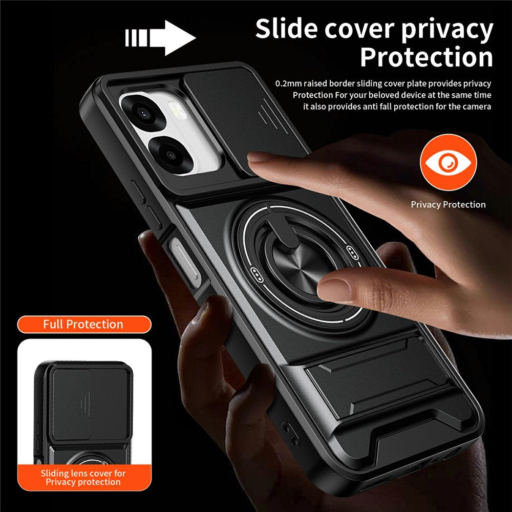 For Oppo A6x 4G / A6x 5G Magnetic Case Ring Holder Foldable Kickstand TPU PC Phone Cover with Camera Lens Slider