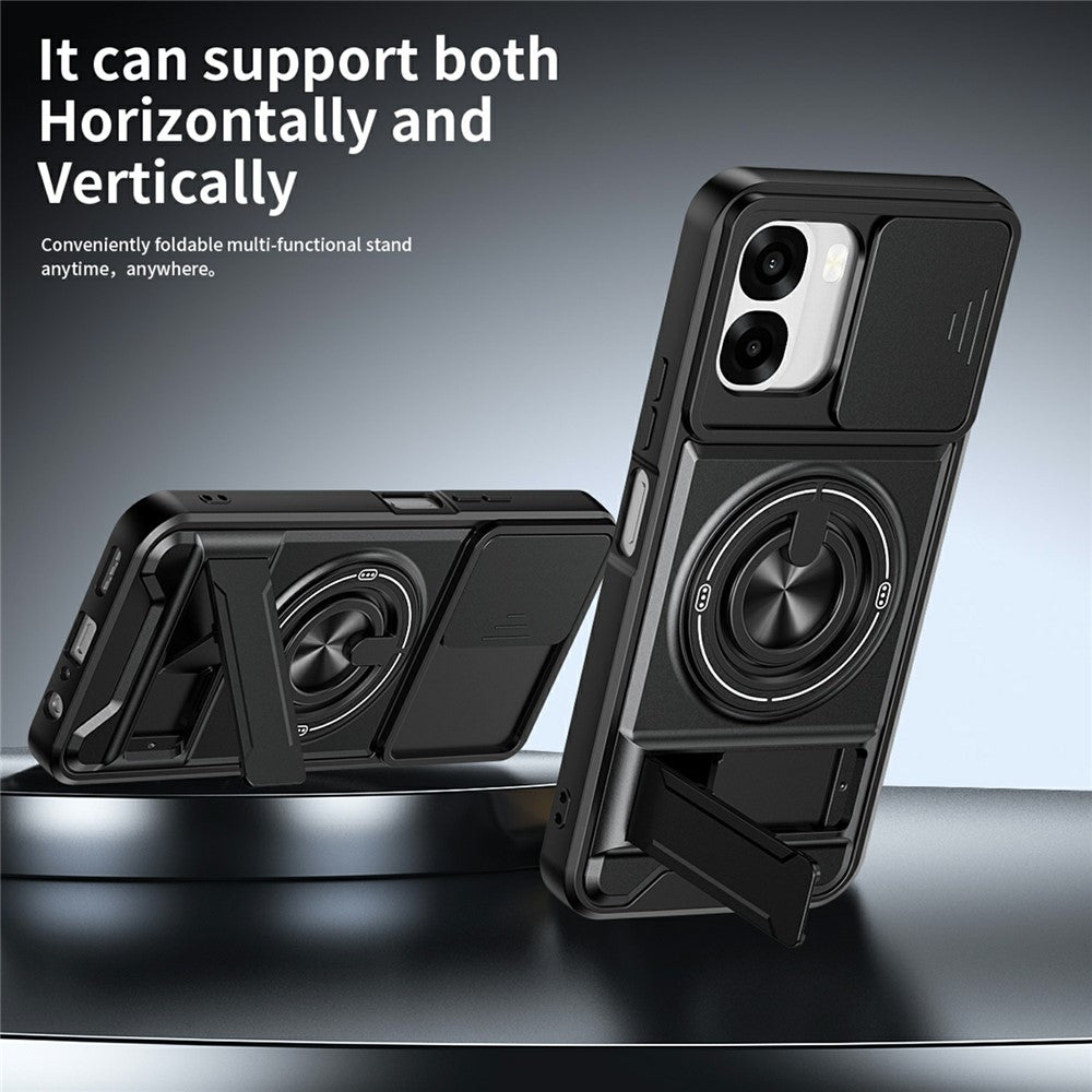 For Oppo A6x 4G / A6x 5G Magnetic Case Ring Holder Foldable Kickstand TPU PC Phone Cover with Camera Lens Slider