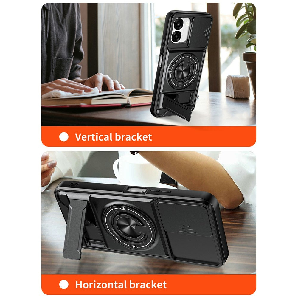 For Oppo A6x 4G / A6x 5G Magnetic Case Ring Holder Foldable Kickstand TPU PC Phone Cover with Camera Lens Slider