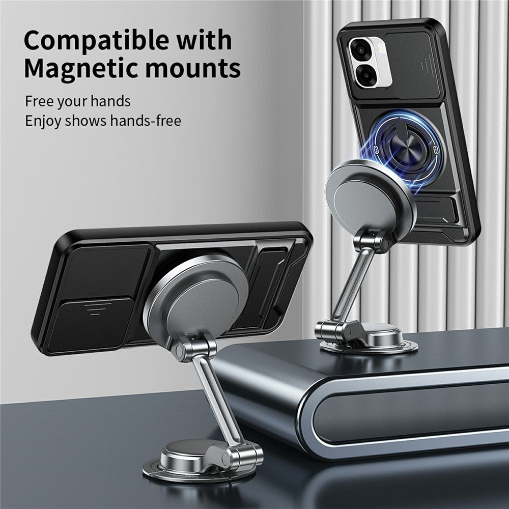 For Oppo A6x 4G / A6x 5G Magnetic Case Ring Holder Foldable Kickstand TPU PC Phone Cover with Camera Lens Slider