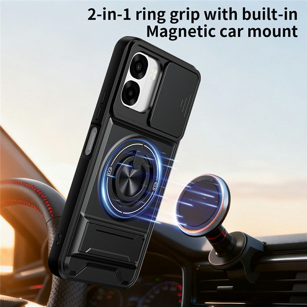 For Oppo A6x 4G / A6x 5G Magnetic Case Ring Holder Foldable Kickstand TPU PC Phone Cover with Camera Lens Slider