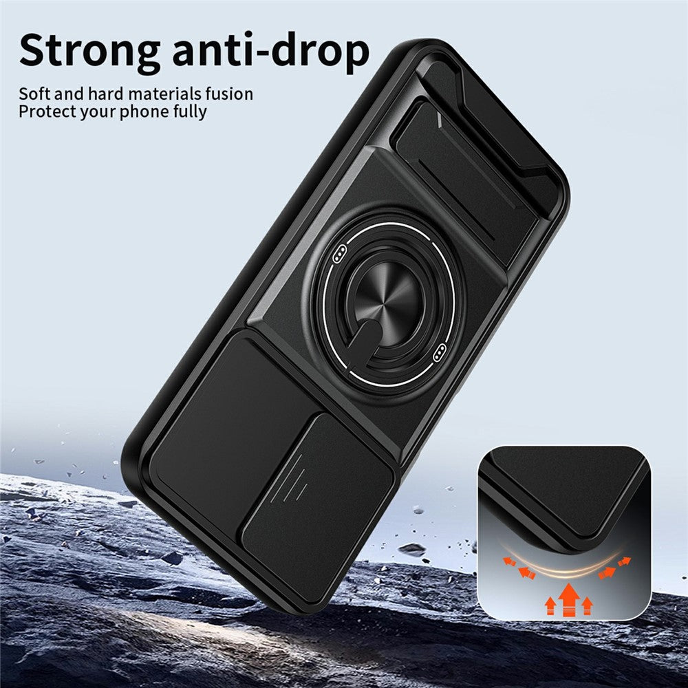 For Oppo A6x 4G / A6x 5G Magnetic Case Ring Holder Foldable Kickstand TPU PC Phone Cover with Camera Lens Slider