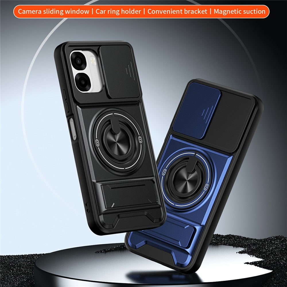 For Oppo A6x 4G / A6x 5G Magnetic Case Ring Holder Foldable Kickstand TPU PC Phone Cover with Camera Lens Slider