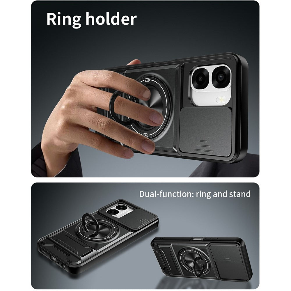 For Oppo A6x 4G / A6x 5G Magnetic Case Ring Holder Foldable Kickstand TPU PC Phone Cover with Camera Lens Slider