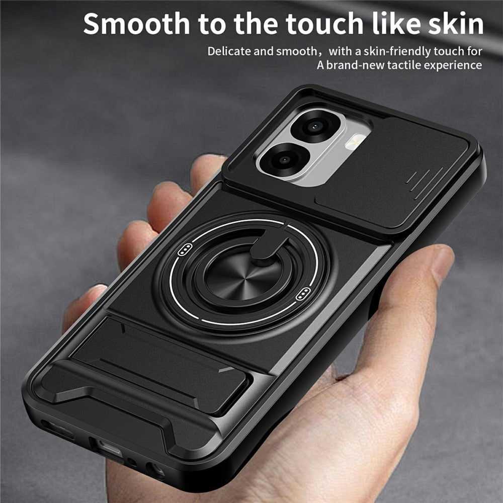 For Oppo A6x 4G / A6x 5G Magnetic Case Ring Holder Foldable Kickstand TPU PC Phone Cover with Camera Lens Slider