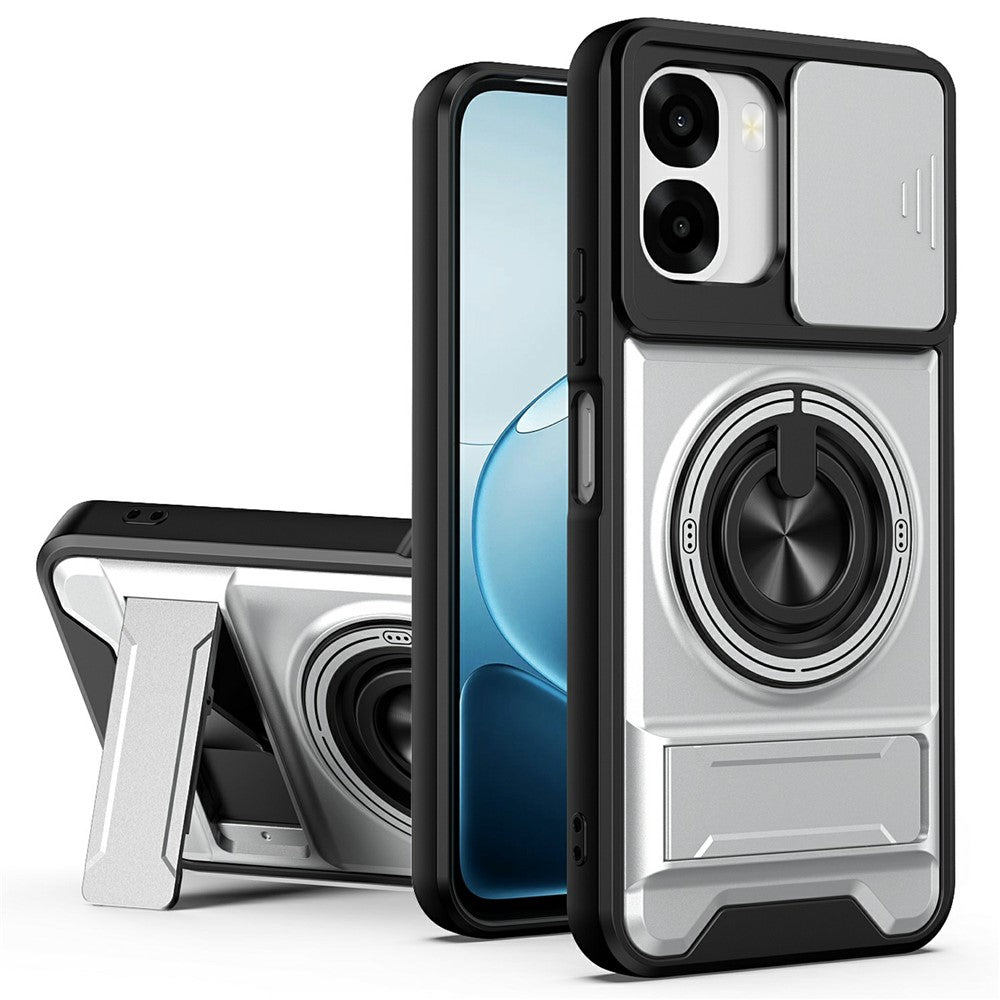 For Oppo A6x 4G / A6x 5G Magnetic Case Ring Holder Foldable Kickstand TPU PC Phone Cover with Camera Lens Slider