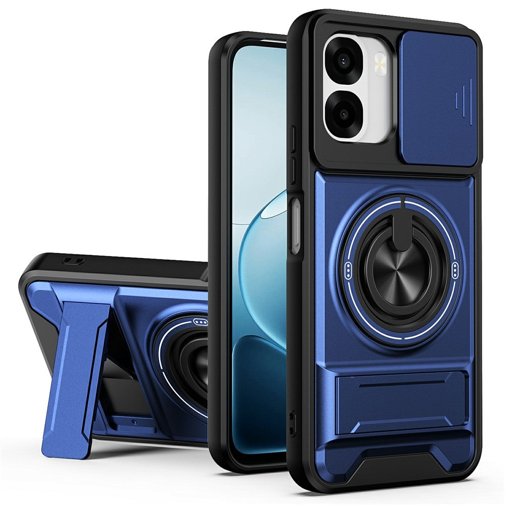 For Oppo A6x 4G / A6x 5G Magnetic Case Ring Holder Foldable Kickstand TPU PC Phone Cover with Camera Lens Slider