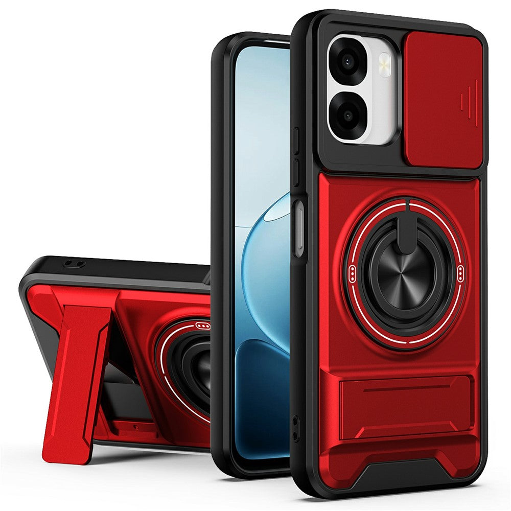 For Oppo A6x 4G / A6x 5G Magnetic Case Ring Holder Foldable Kickstand TPU PC Phone Cover with Camera Lens Slider