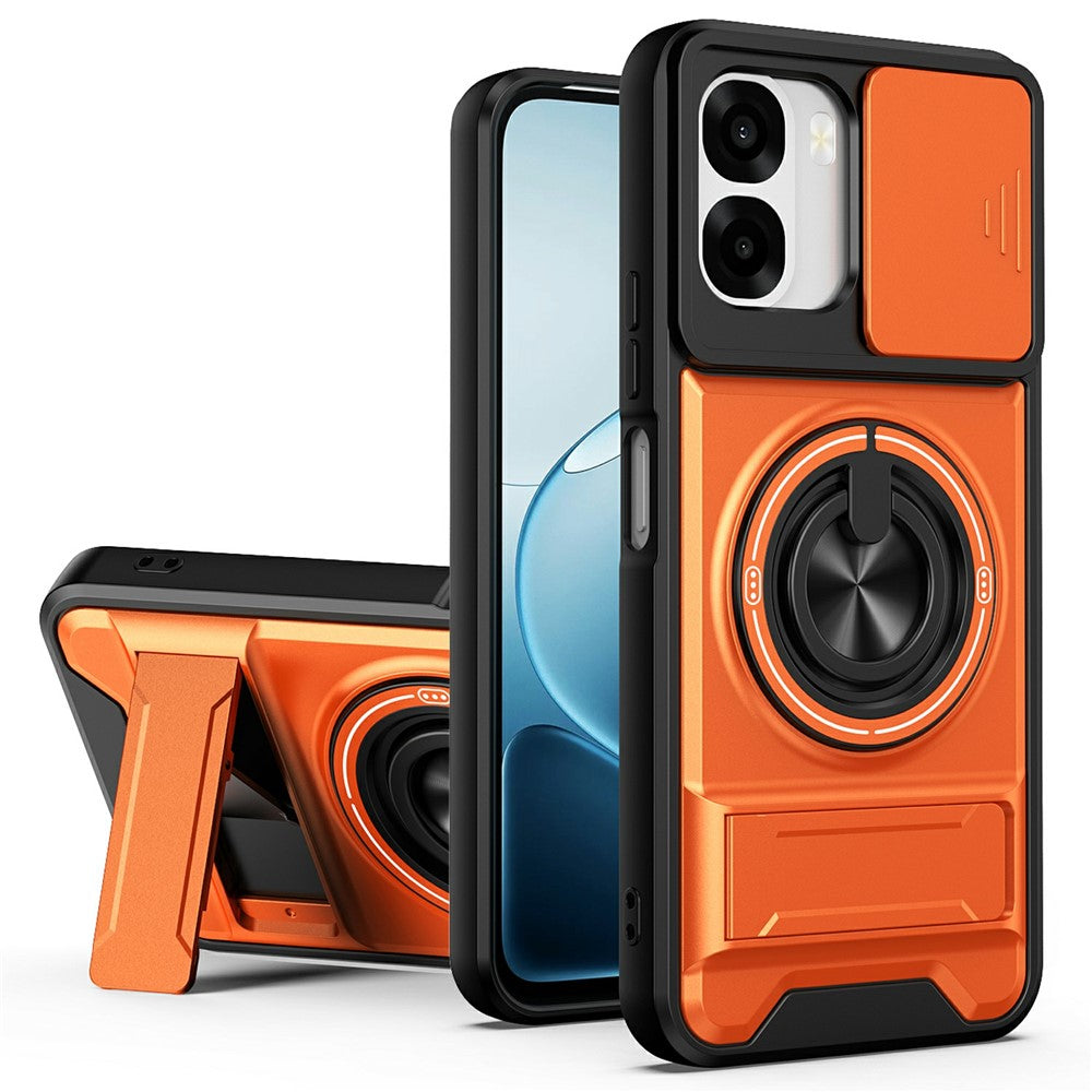 For Oppo A6x 4G / A6x 5G Magnetic Case Ring Holder Foldable Kickstand TPU PC Phone Cover with Camera Lens Slider