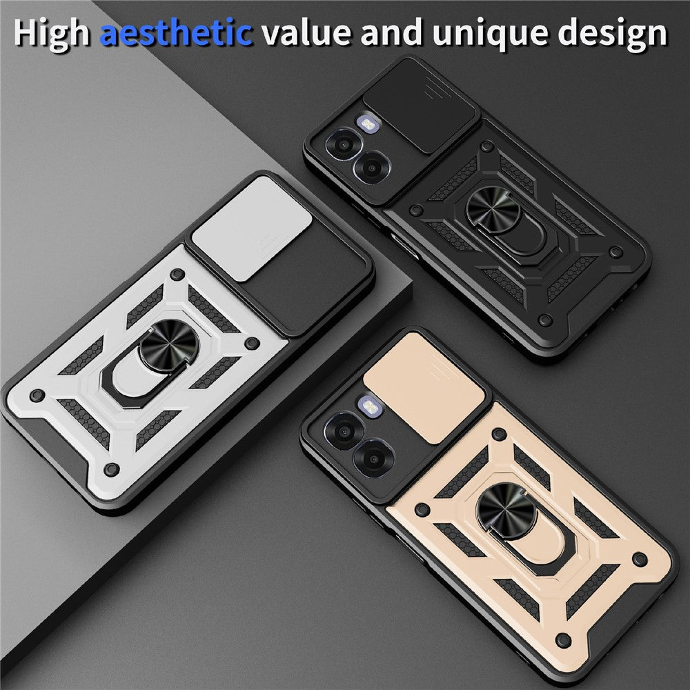 For Oppo A6x 4G / A6x 5G Case with Slide Camera Lid PC + TPU Kickstand Phone Cover
