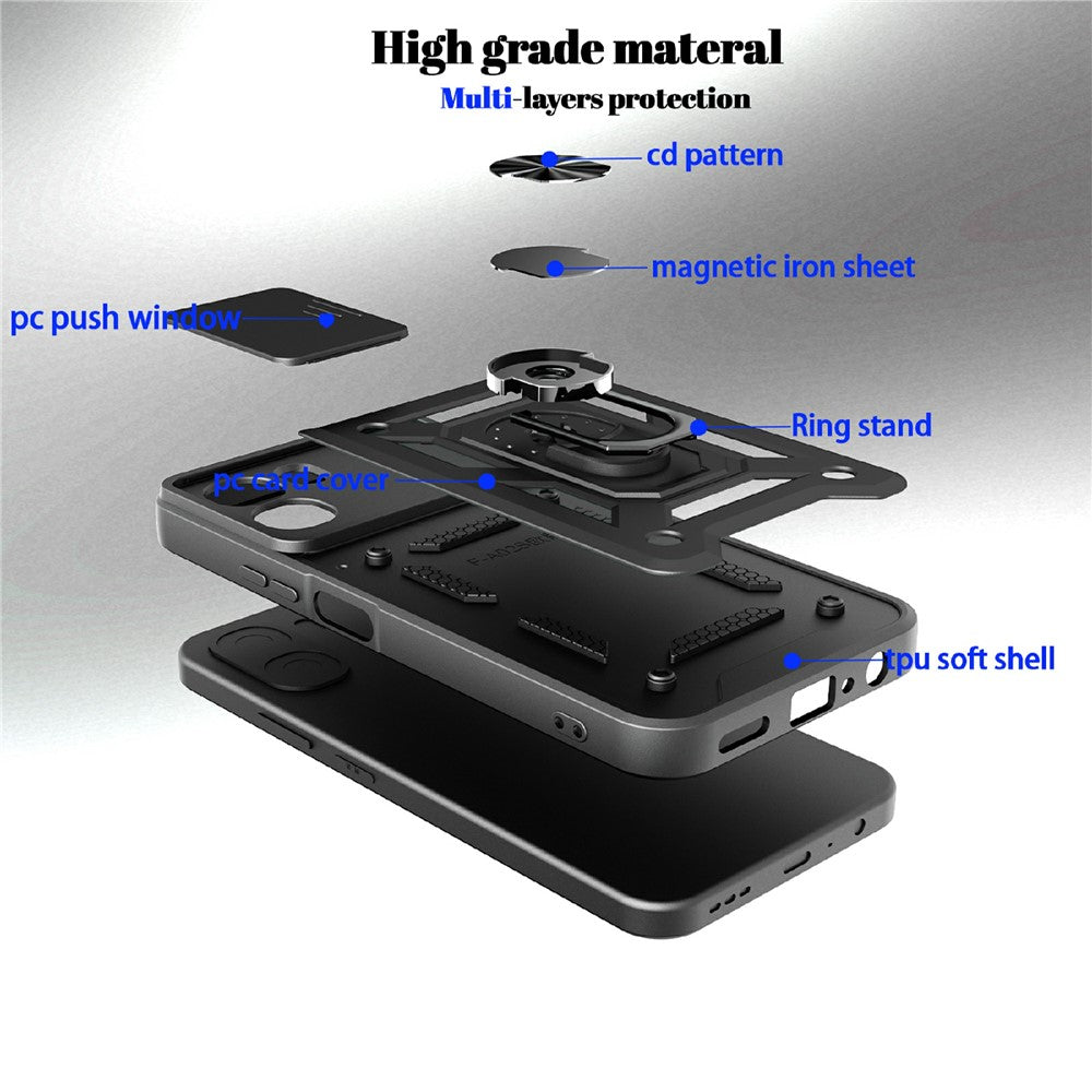 For Oppo A6x 4G / A6x 5G Case with Slide Camera Lid PC + TPU Kickstand Phone Cover
