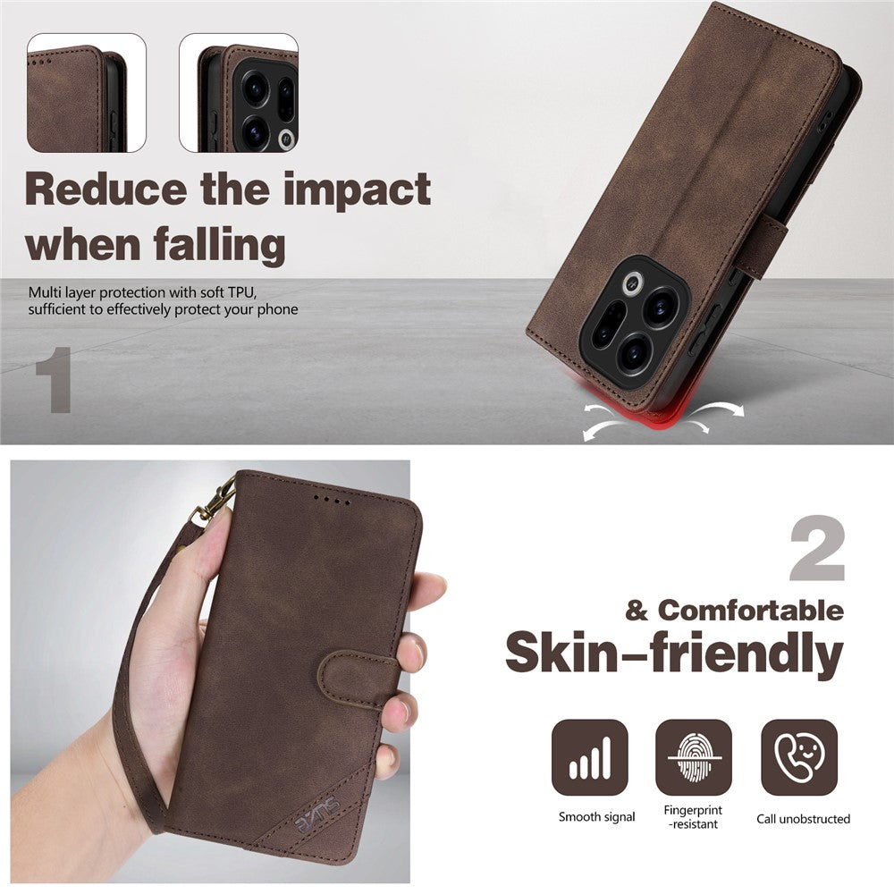 AZNS A2 for Oppo Find X9 5G Leather Case with Wrist Strap RFID Blocking Wallet Stand Phone Cover