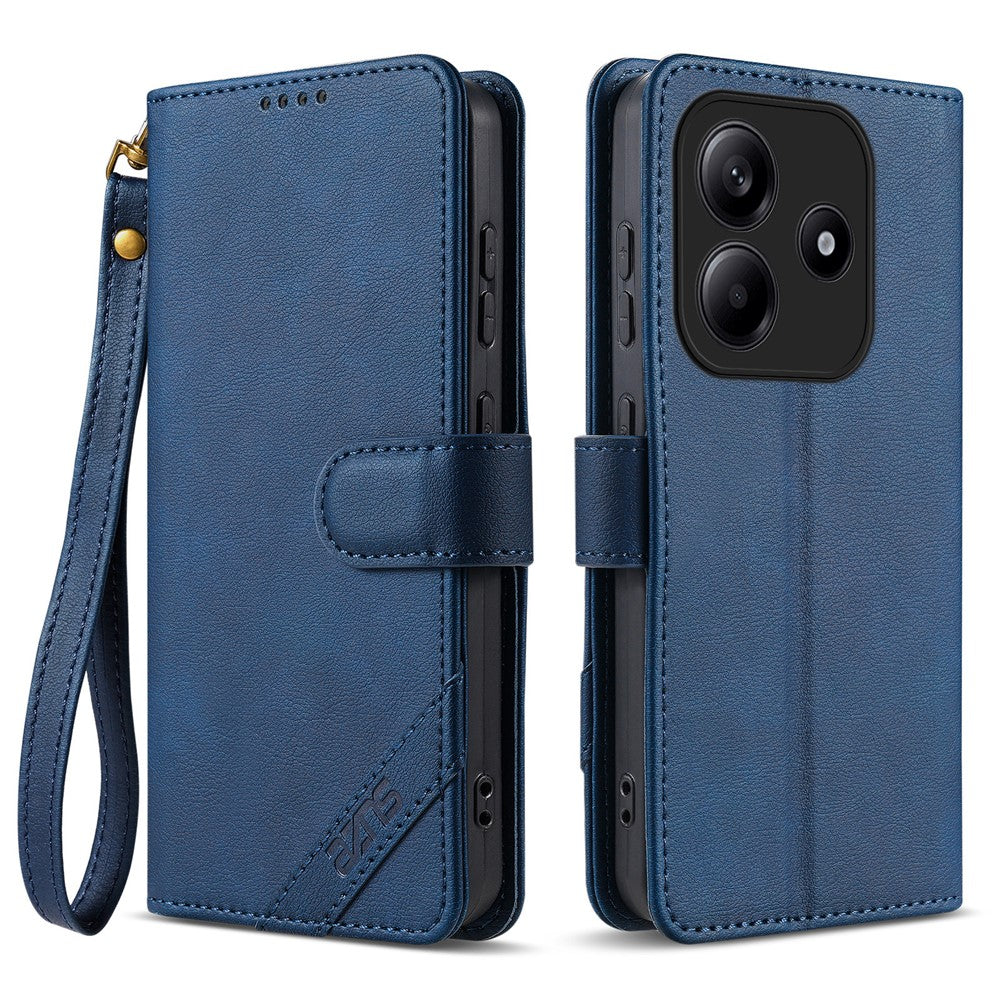 AZNS A2 for Xiaomi Redmi Note 14 5G Leather Case with Wrist Strap RFID Blocking Wallet Stand Phone Cover