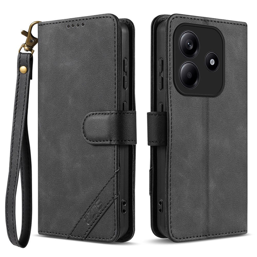 AZNS A2 for Xiaomi Redmi Note 14 5G Leather Case with Wrist Strap RFID Blocking Wallet Stand Phone Cover