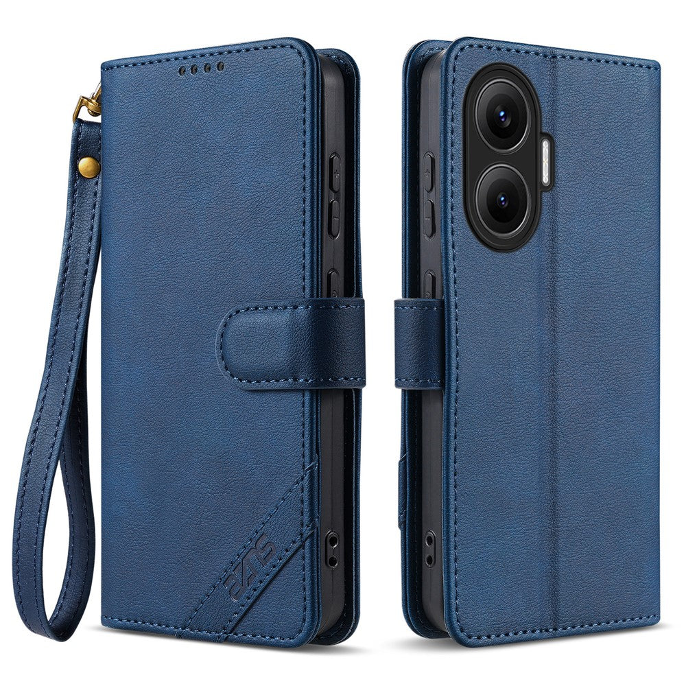AZNS A2 for Xiaomi Redmi Turbo 4 Pro 5G  /  Poco F7 5G Leather Case with Wrist Strap RFID Blocking Wallet Stand Phone Cover
