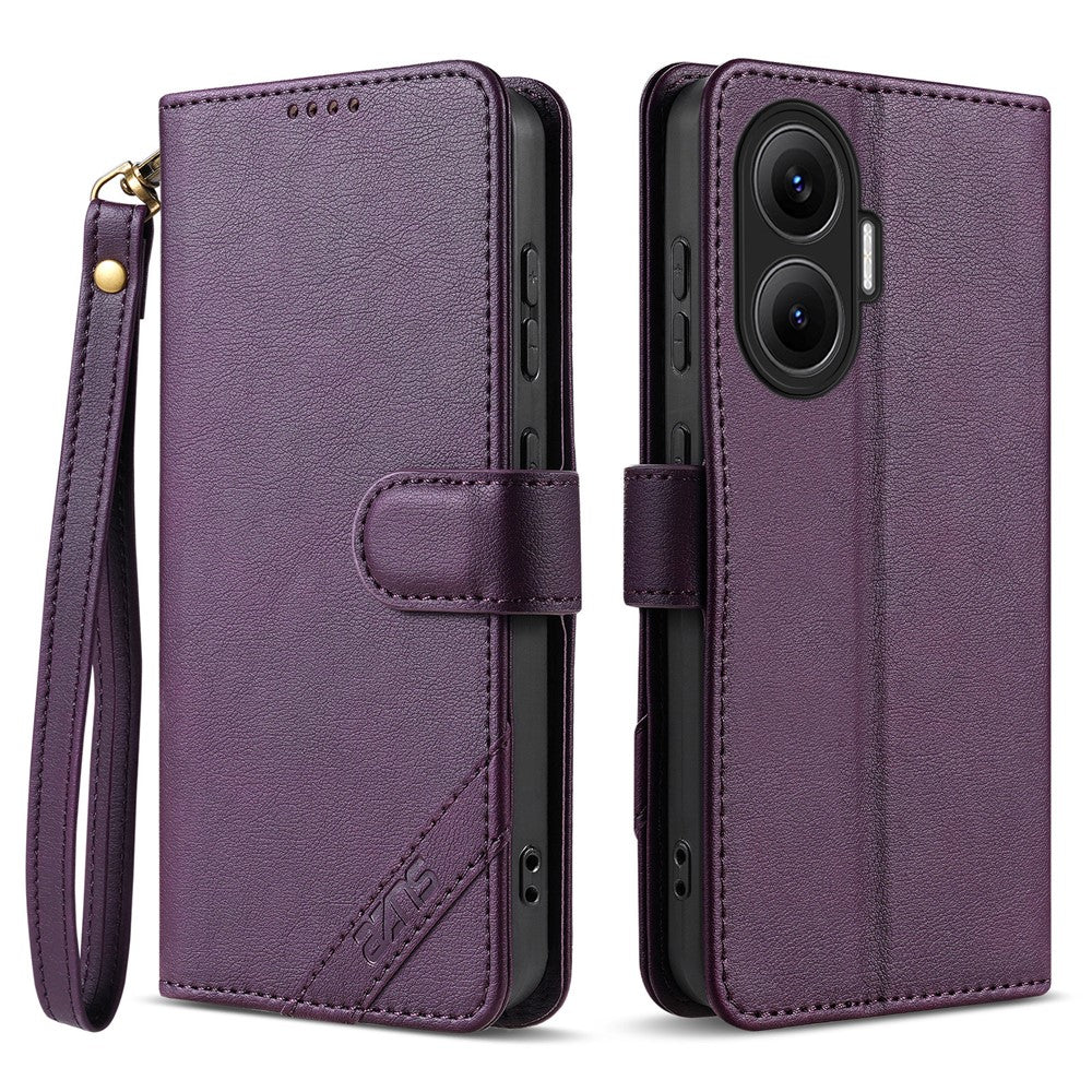 AZNS A2 for Xiaomi Redmi Turbo 4 Pro 5G  /  Poco F7 5G Leather Case with Wrist Strap RFID Blocking Wallet Stand Phone Cover