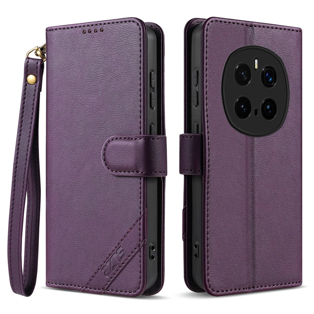AZNS A2 for Honor Magic7 Pro 5G Leather Case with Wrist Strap RFID Blocking Wallet Stand Phone Cover