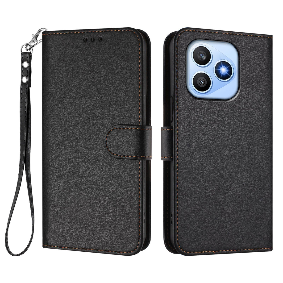 For Honor X8d 4G Leather Case Wallet Stand Phone Cover with Wrist Strap