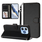 For Honor X8d 4G Leather Case Wallet Stand Phone Cover with Wrist Strap