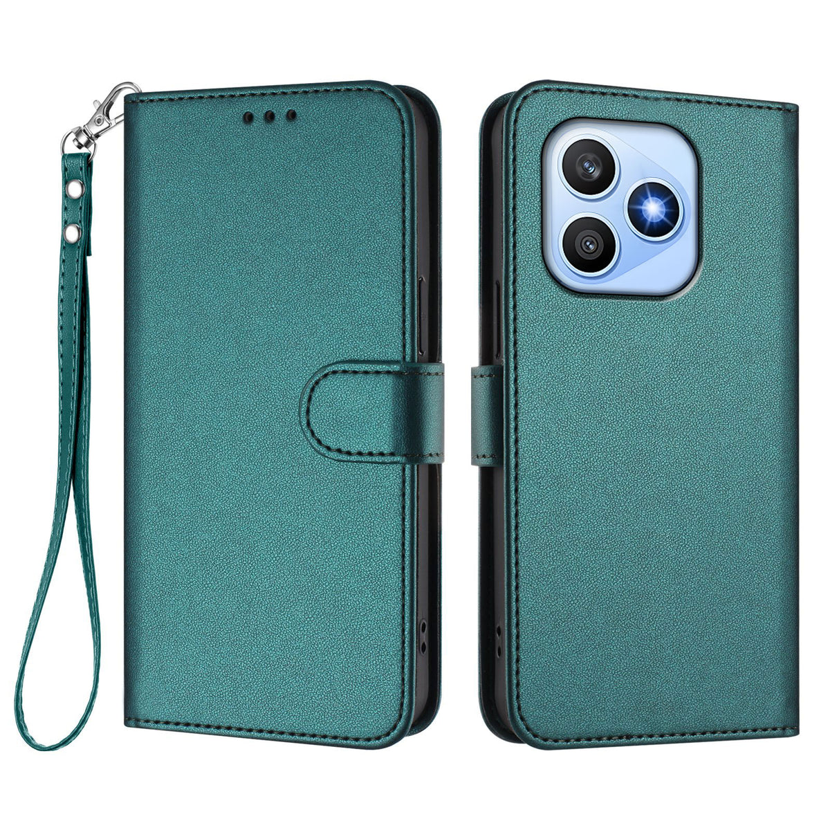 For Honor X8d 4G Leather Case Wallet Stand Phone Cover with Wrist Strap