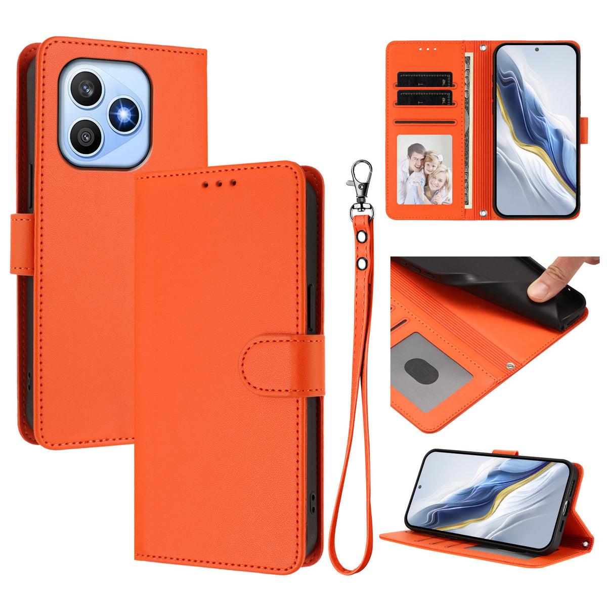 For Honor X8d 4G Leather Case Wallet Stand Phone Cover with Wrist Strap