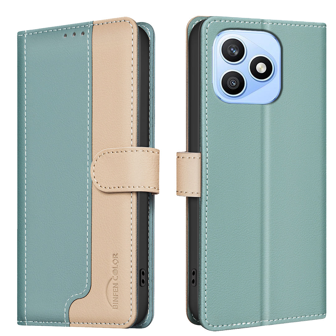BINFEN COLOR For Honor X8d 4G Leather Case  Splicing Color RFID Blocking Wallet Stand Phone Cover