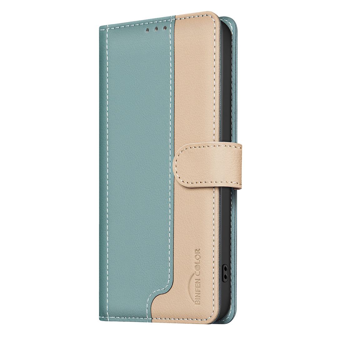 BINFEN COLOR For Honor X8d 4G Leather Case  Splicing Color RFID Blocking Wallet Stand Phone Cover