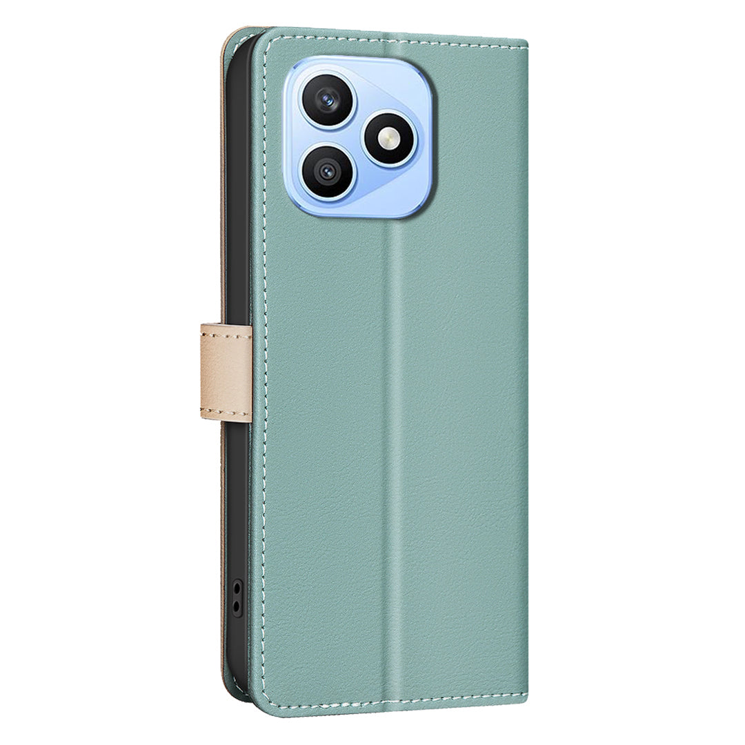 BINFEN COLOR For Honor X8d 4G Leather Case  Splicing Color RFID Blocking Wallet Stand Phone Cover